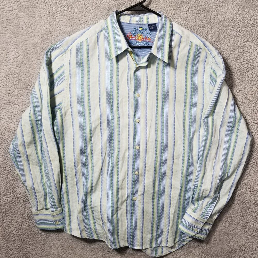 Robert Graham Men's Multicolor Striped Flip Cuff Long‎ Sleeve Button Up 2XL